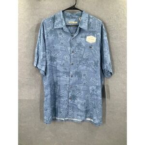 Batik Bay Shirt Mens Sz‎ XL Blue Rayon Short Sleeve Button Up Cruise Travel